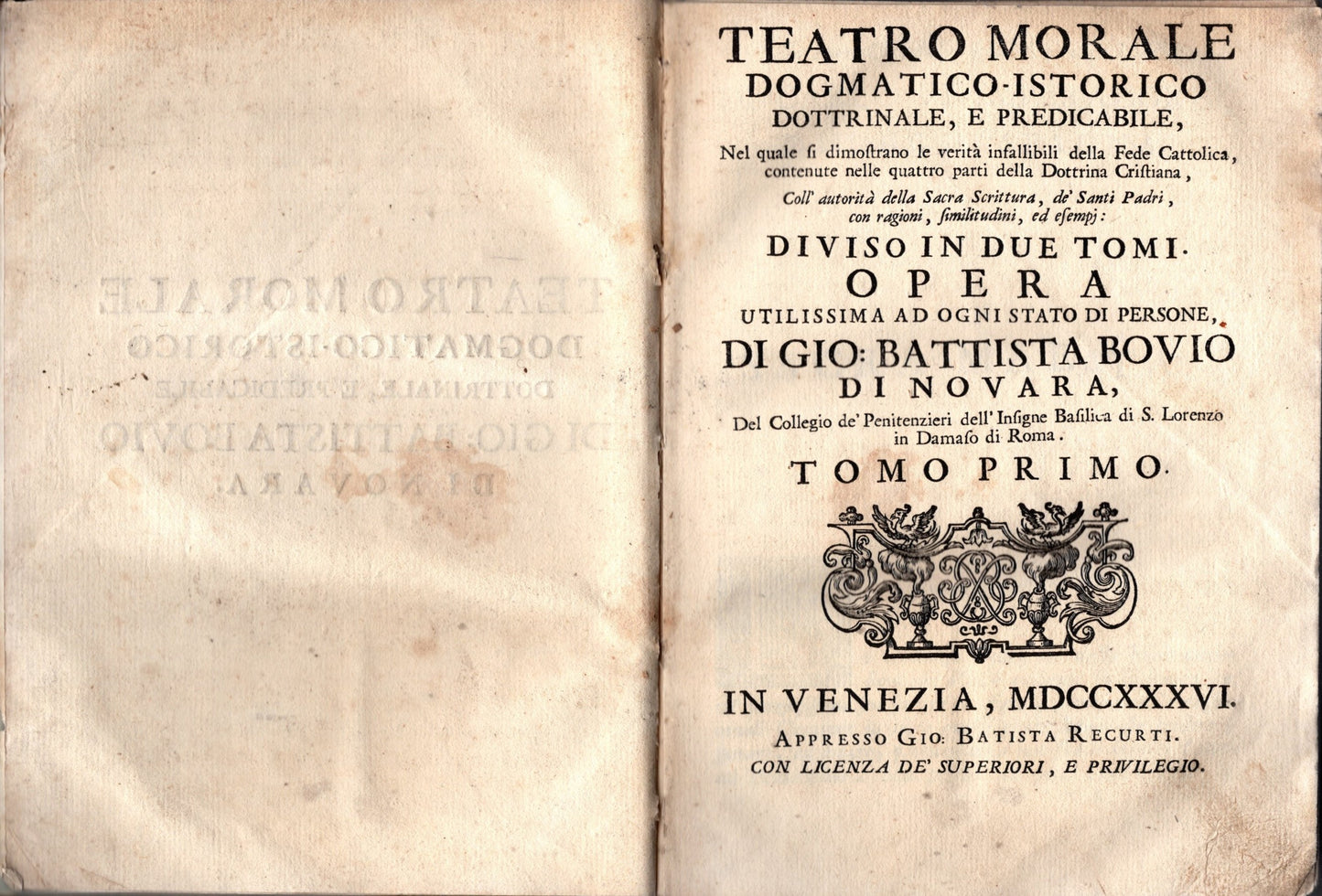 Teatro morale dogmatico istorico dottrinale e predicabile In Venezia 1736