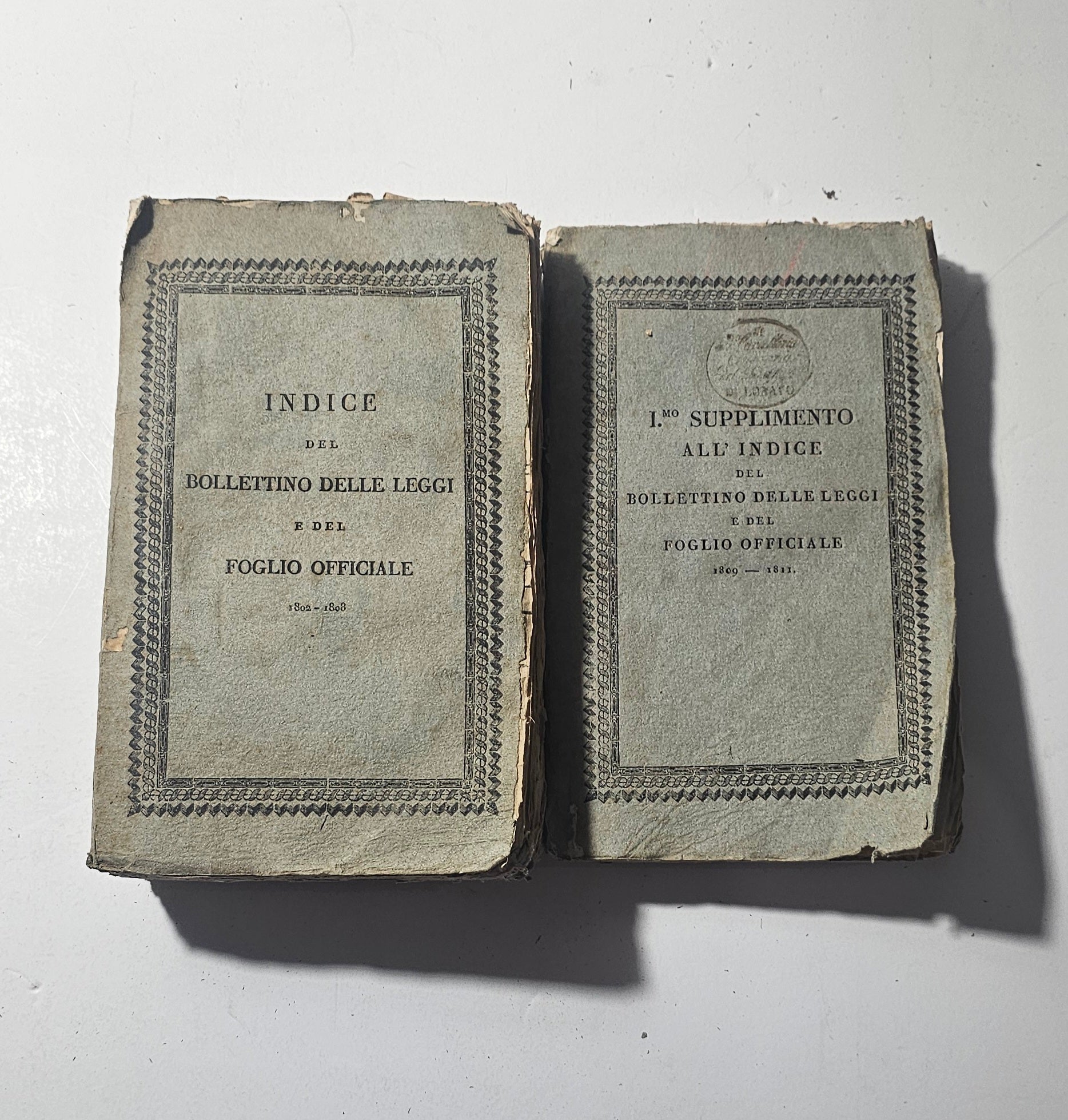 Due volumi indice del Bollettino delle Leggi e Foglio Ufficiale 1802 1811 io libro carmine