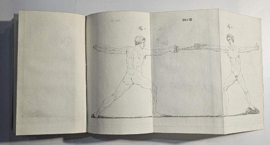 Tavola ripiegata con figure schermistiche libro antico iolibrocarmine
