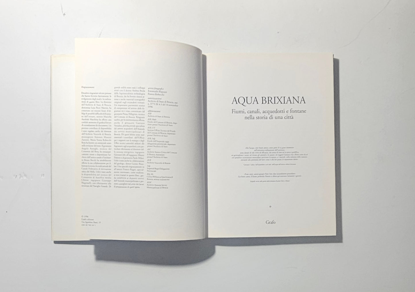 Frontespizio del libro Aqua Brixiana Grafo Edizioni iolibrocarmine