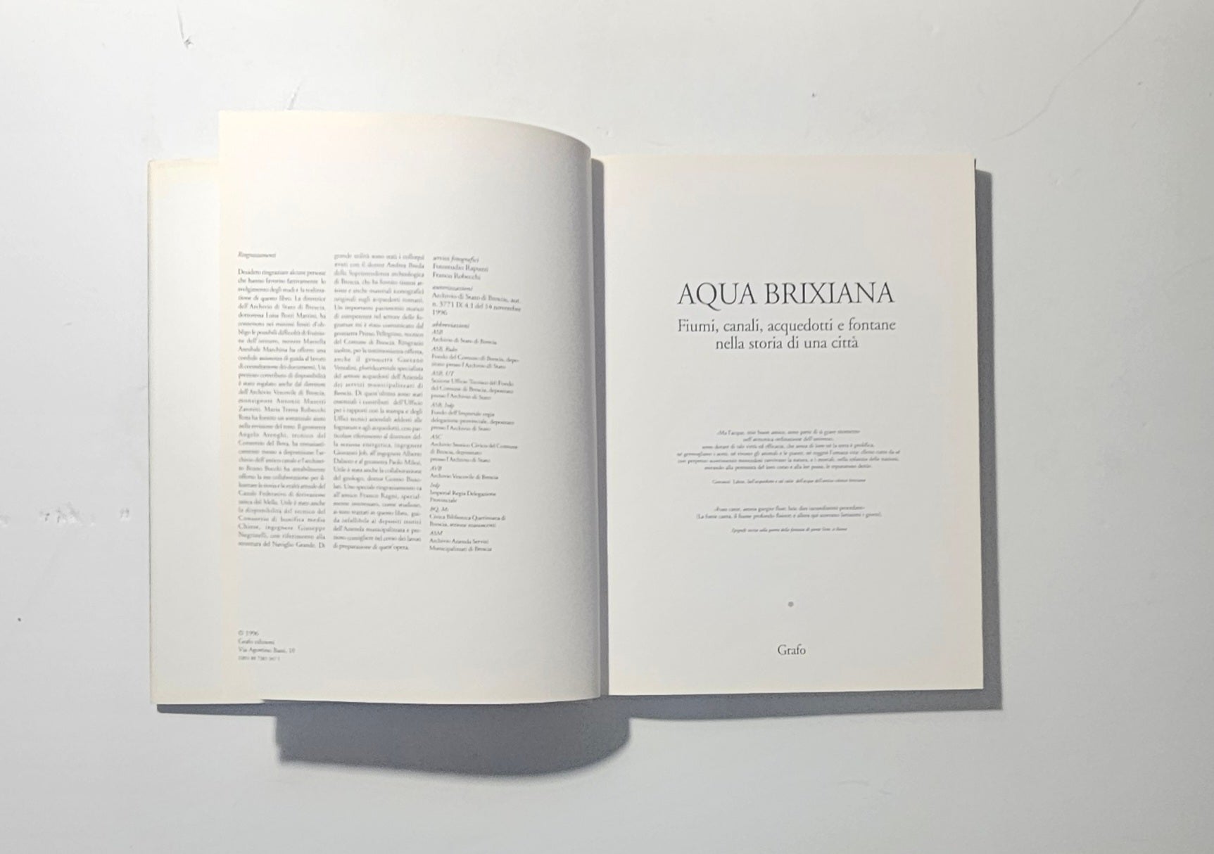 Frontespizio del libro Aqua Brixiana Grafo Edizioni iolibrocarmine