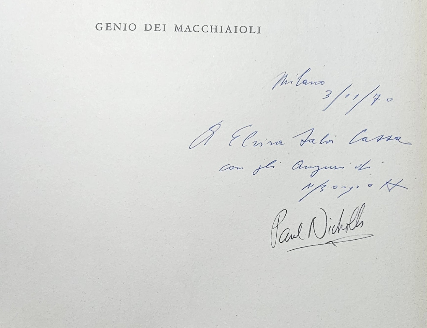 Dedica autografa presente nel volume Genio Dei Macchiaioli io libro carmine