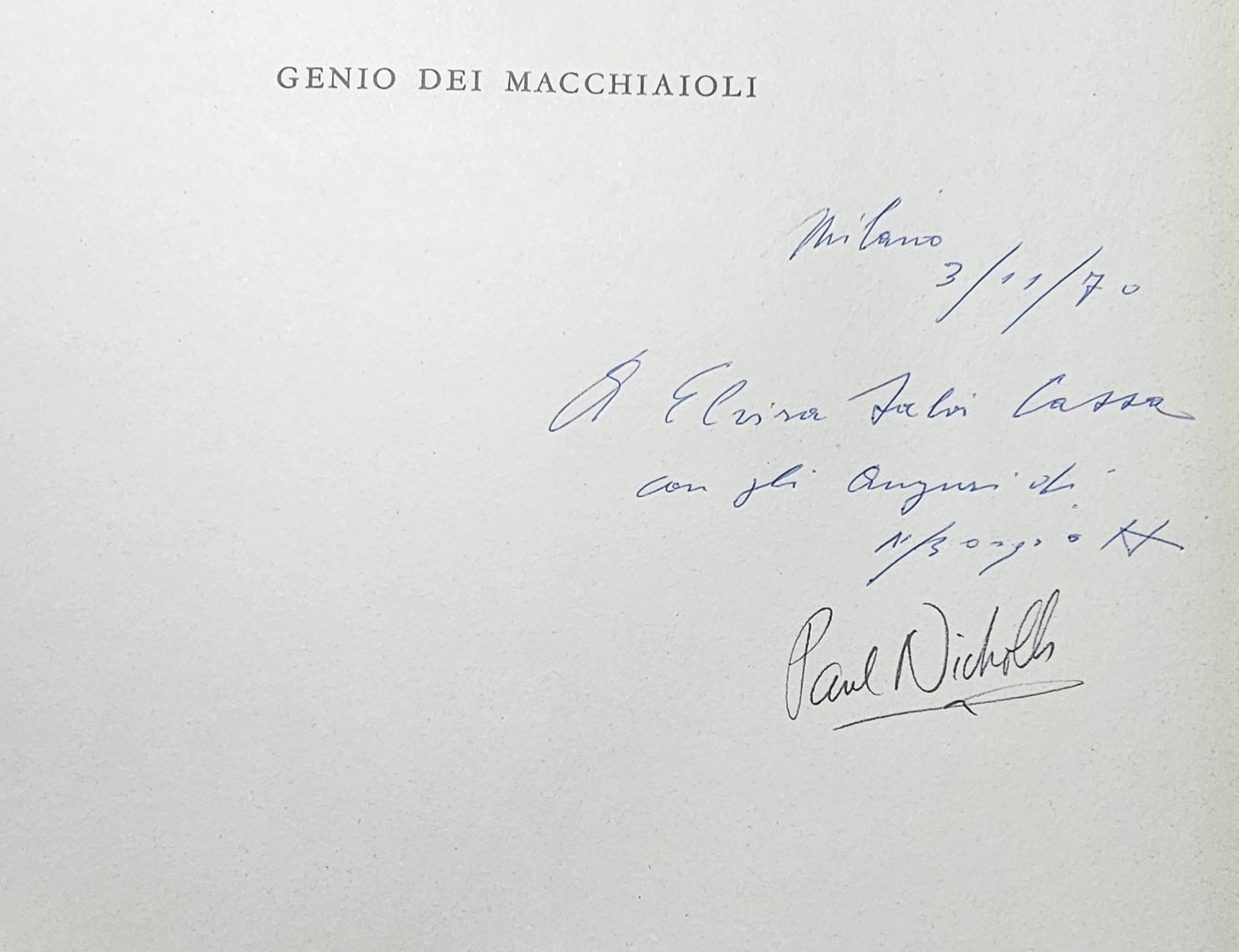 Dedica autografa presente nel volume Genio Dei Macchiaioli io libro carmine