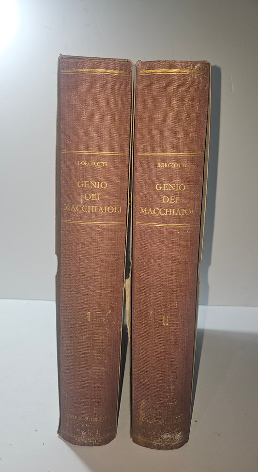 Dorsi dei due volumi Genio Dei Macchiaioli di Mario Borgiotti io libro carmine