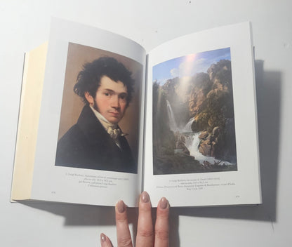 Pagine illustrate con autoritratto e paesaggio dipinto da Luigi Basiletti io libro carmine