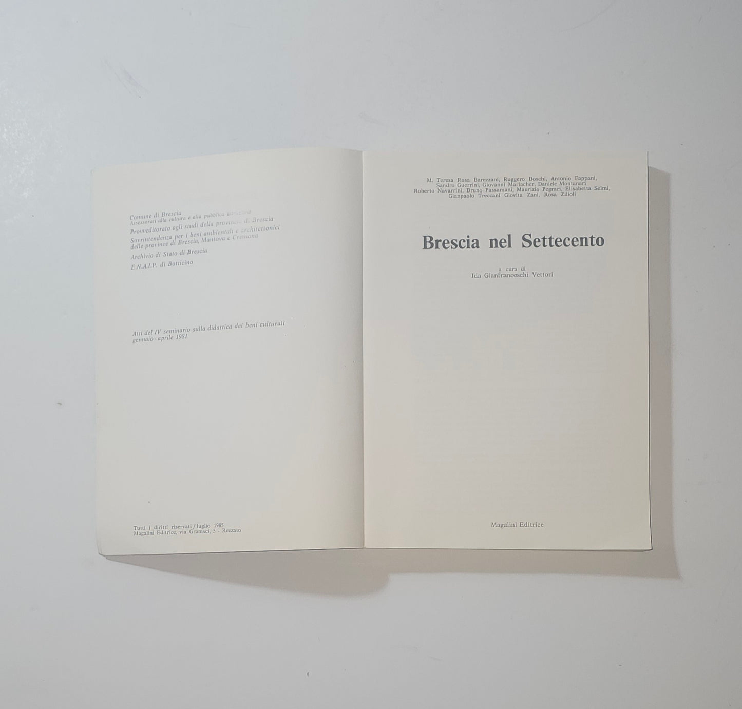 Frontespizio del libro Brescia nel Settecento a cura di Ida Gianfranceschi Vettori iolibrocarmine
