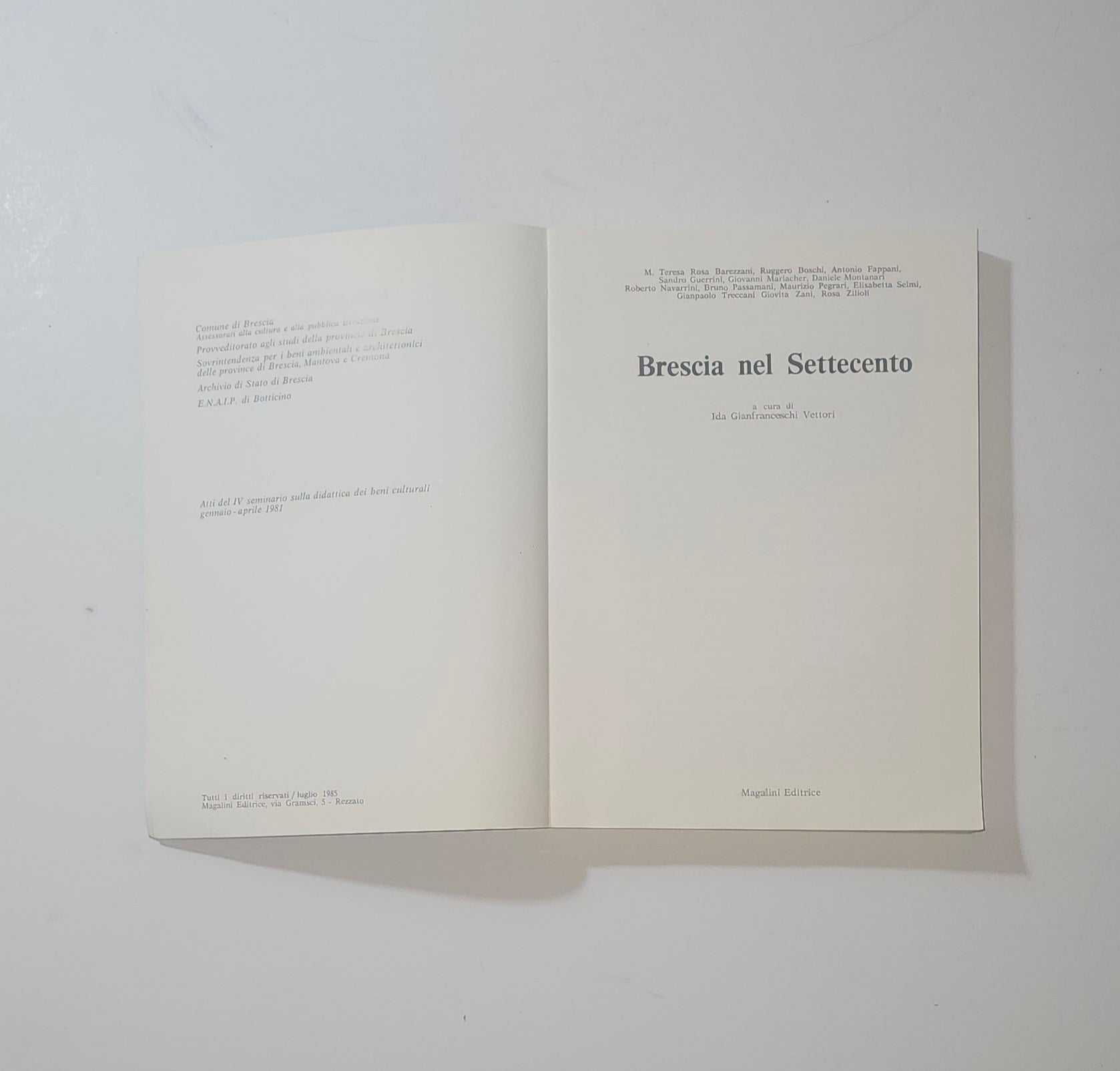 Frontespizio del libro Brescia nel Settecento a cura di Ida Gianfranceschi Vettori iolibrocarmine
