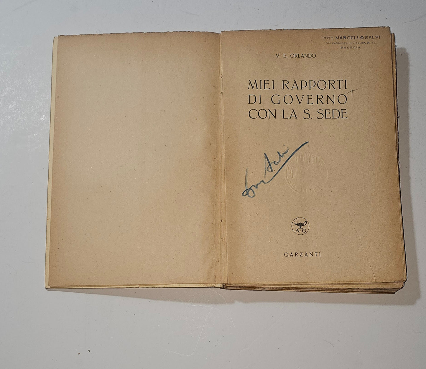 iolibrocarmine frontespizio libro Miei Rapporti di Governo con la Santa Sede V E Orlando