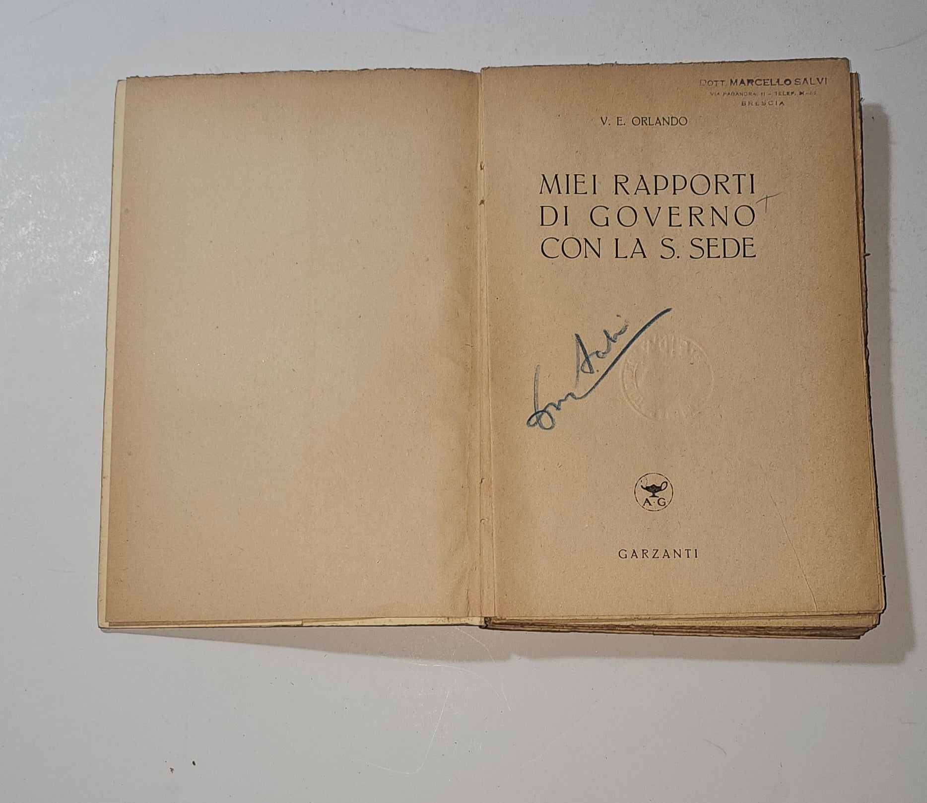 iolibrocarmine frontespizio libro Miei Rapporti di Governo con la Santa Sede V E Orlando