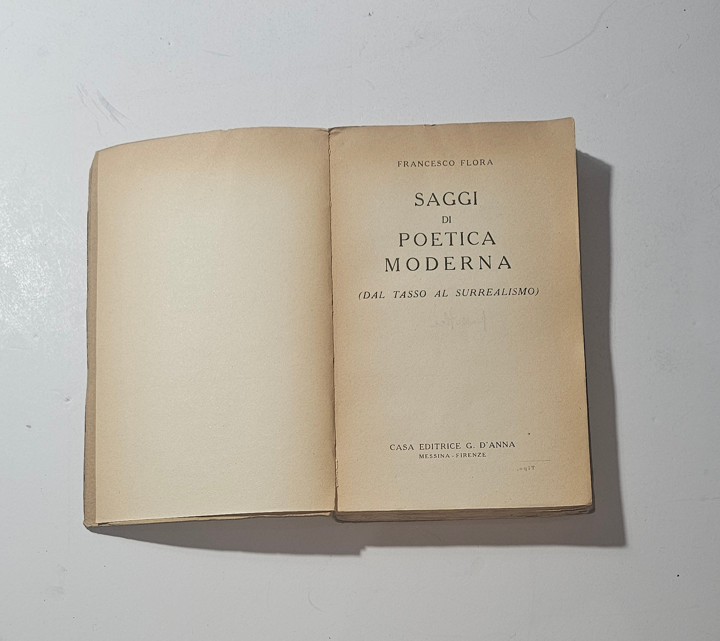 Frontespizio del libro Saggi Di Poetica Moderna Francesco Flora io libro carmine