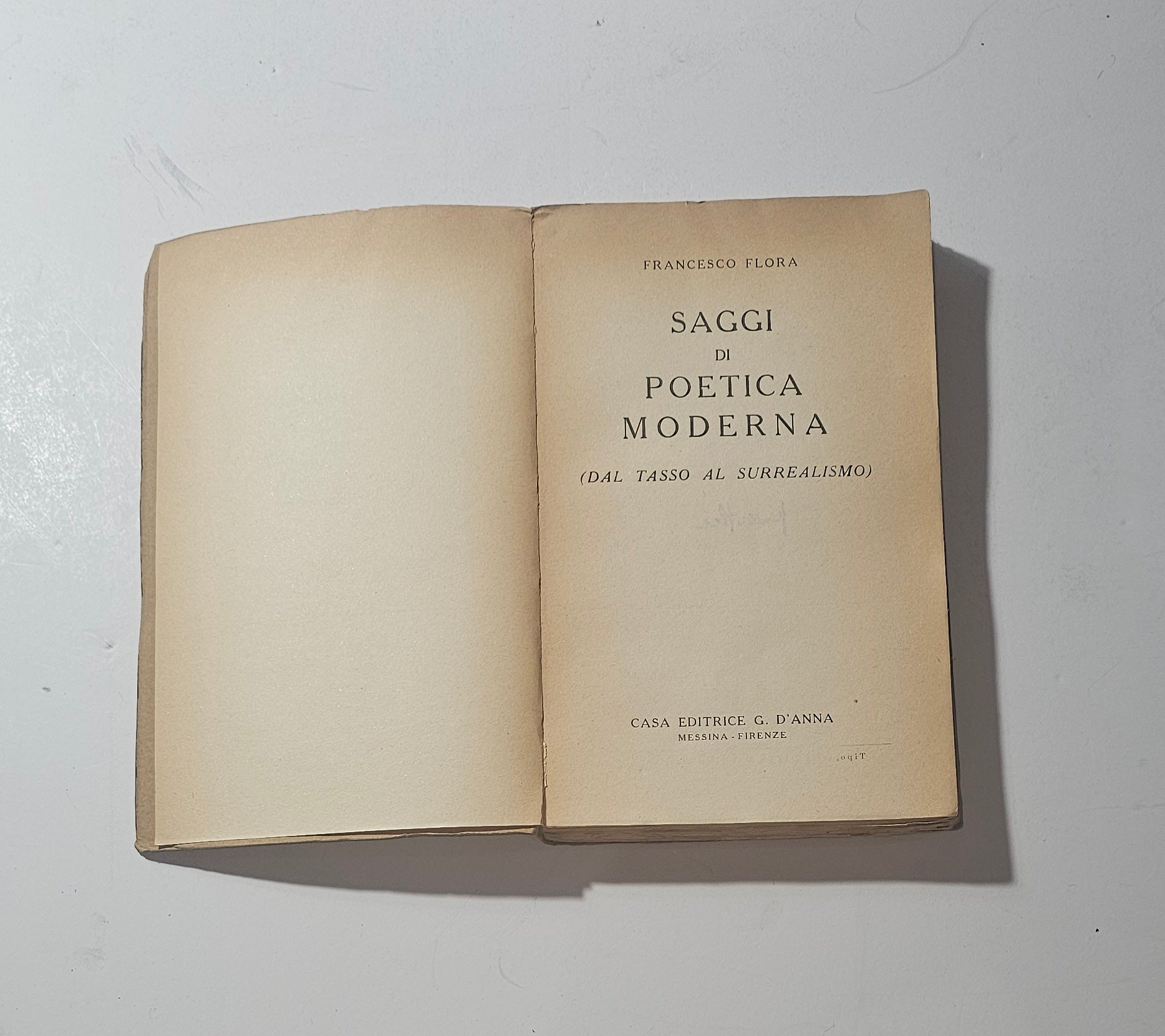 Frontespizio del libro Saggi Di Poetica Moderna Francesco Flora io libro carmine