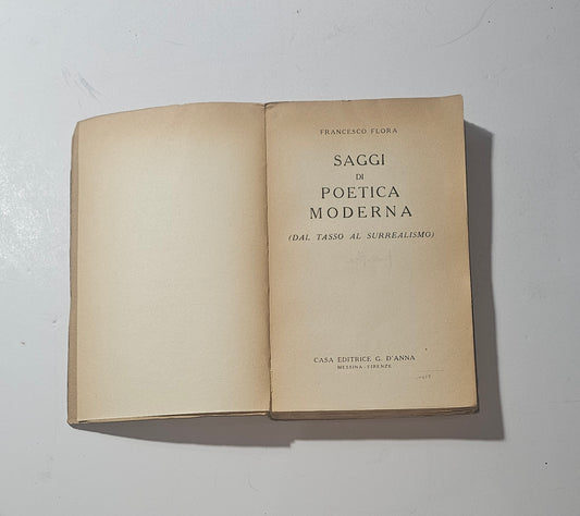 Frontespizio del libro Saggi Di Poetica Moderna Francesco Flora io libro carmine