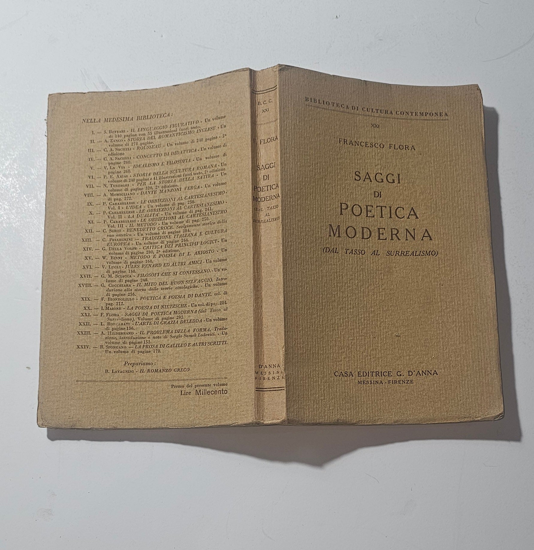 Copertina del libro Saggi Di Poetica Moderna di Francesco Flora io libro carmine