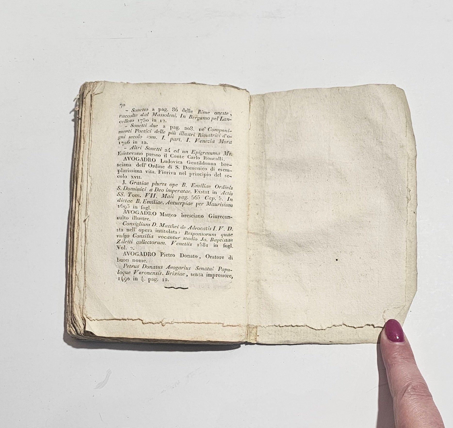 Dettaglio pagine danneggiate libro antico ottocento