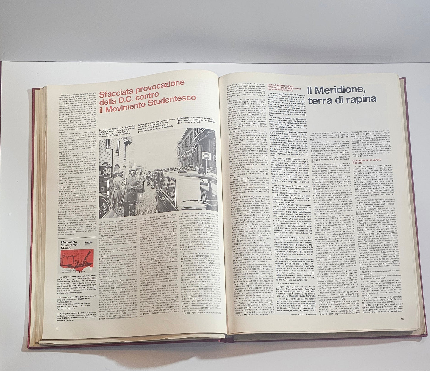 doppia pagina libro movimento studentesco articoli e fotografie anni 70