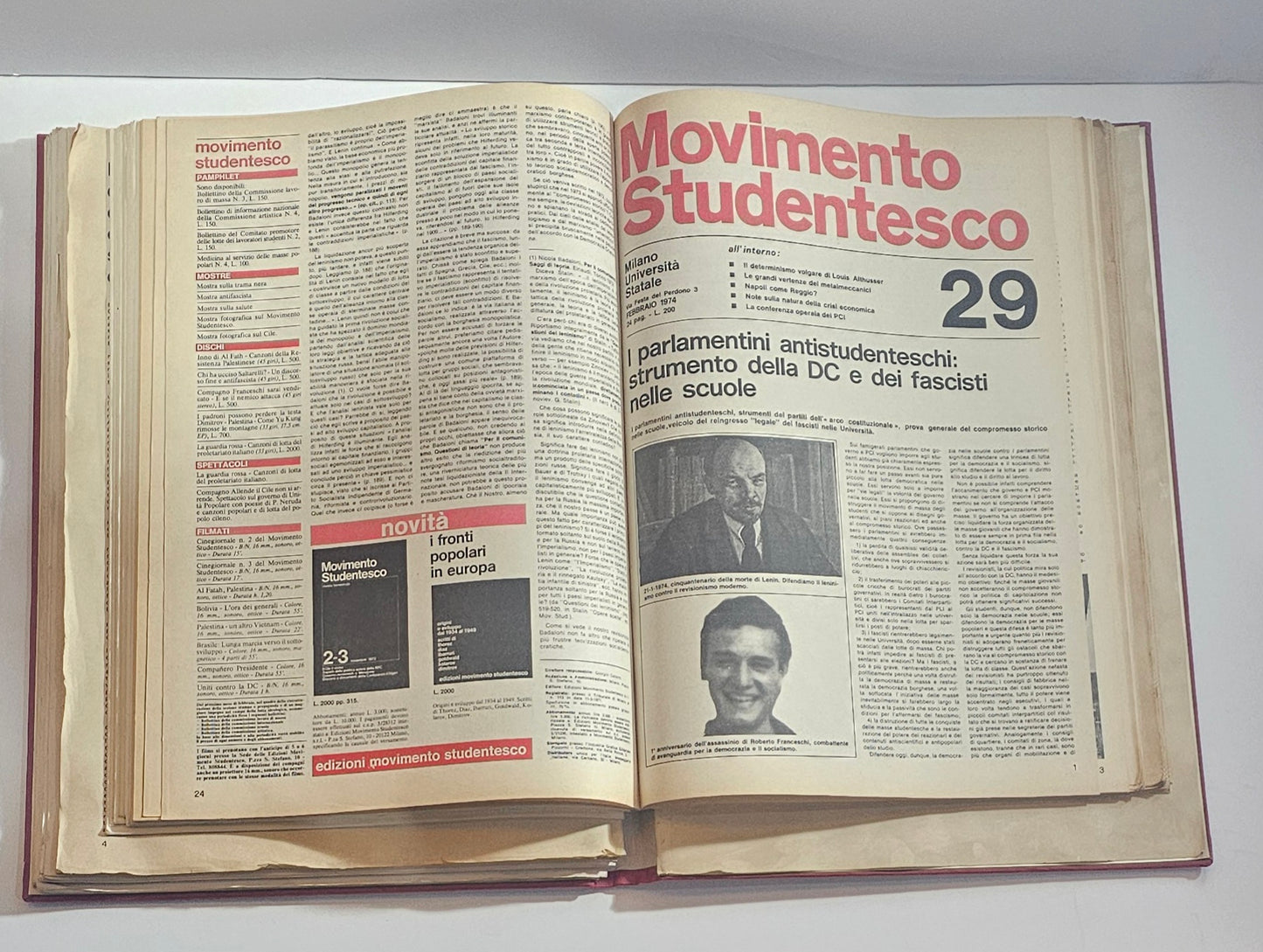dettaglio interno libro movimento studentesco articoli e documenti