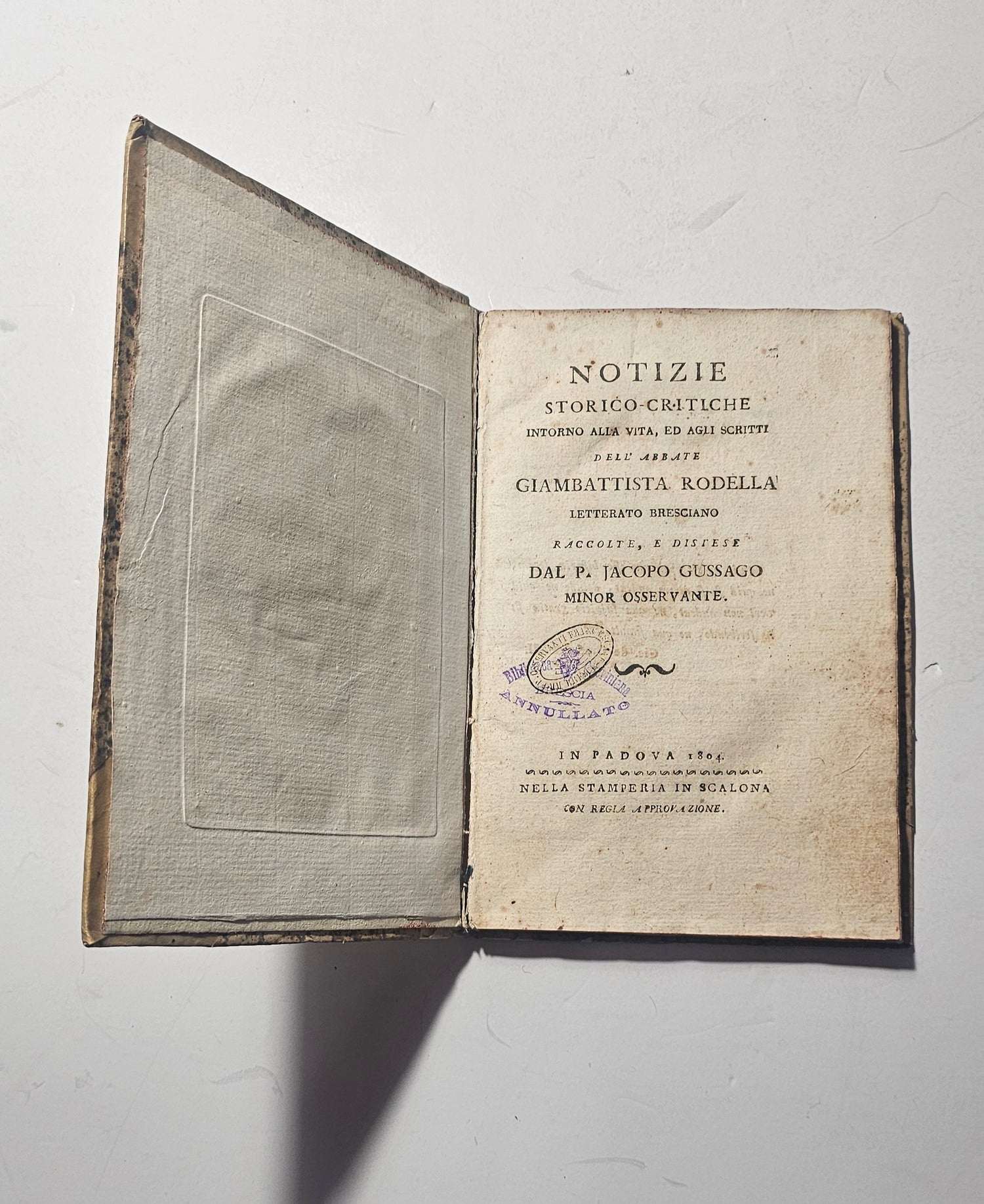 Frontespizio Notizie Storico Critiche Giambattista Rodella Padova 1804 iolibrocarmine