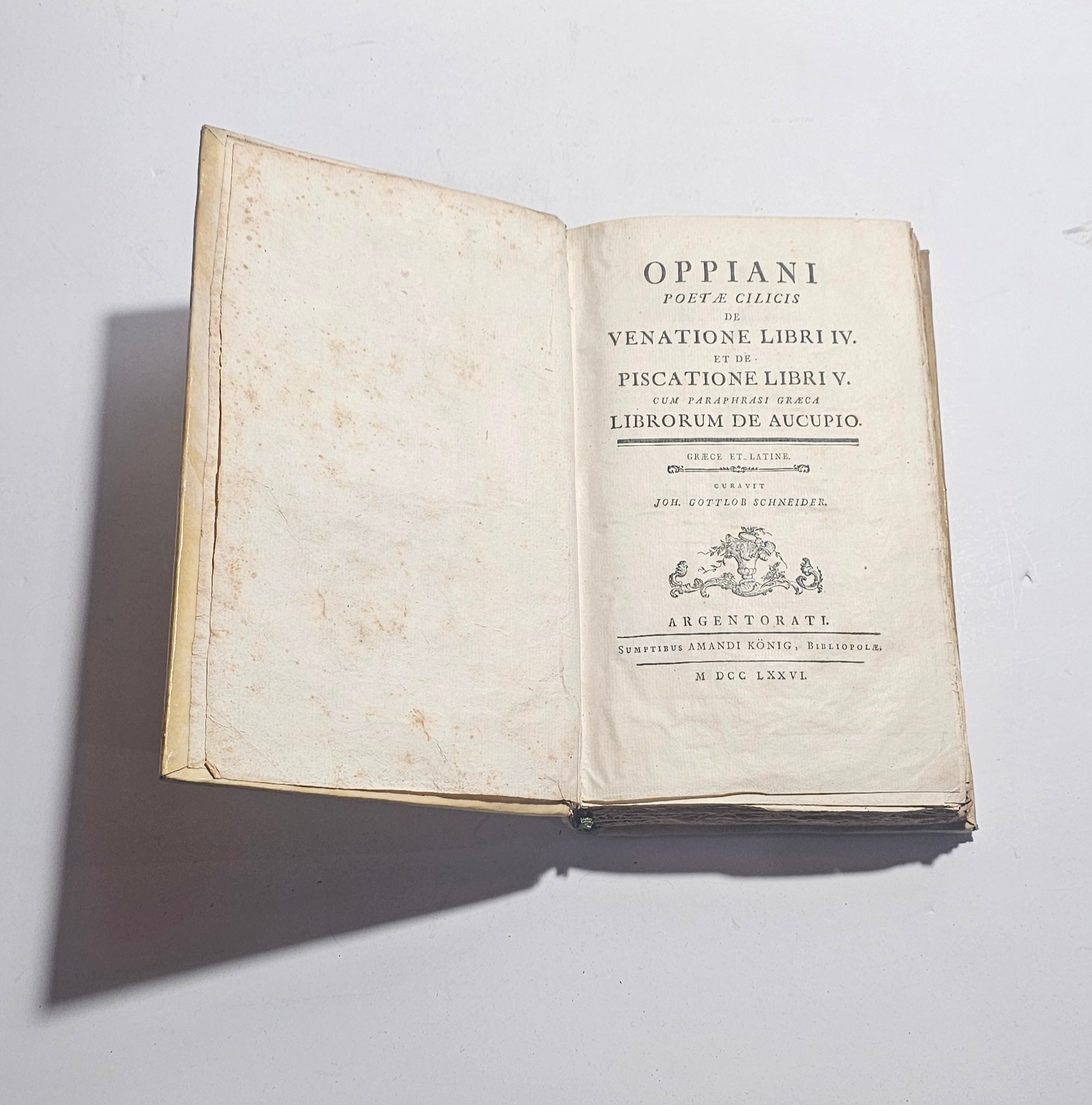 frontespizio oppiani poetae cilicis argentorati 1776 greco latino
