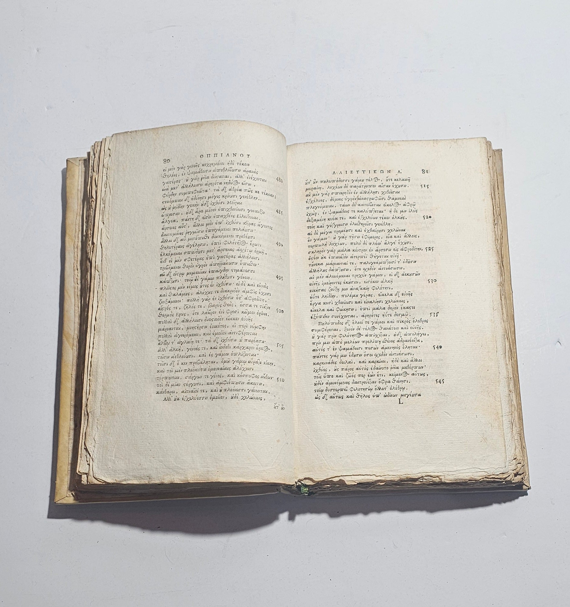 pagina interna testo greco libro antico settecento
