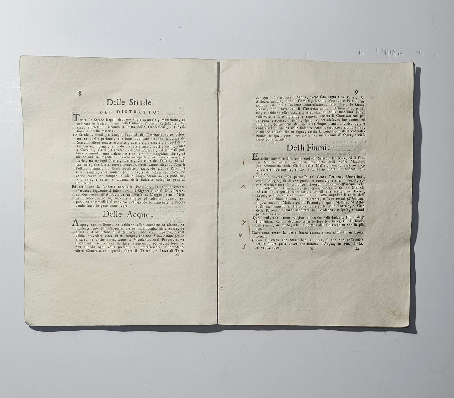 Pagine interne del raro statuto di Brescia del 1795 io libro carmine