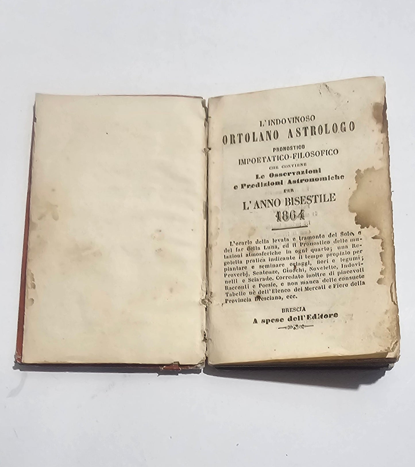 Frontespizio ortolano astrologo anno bisestile 1864