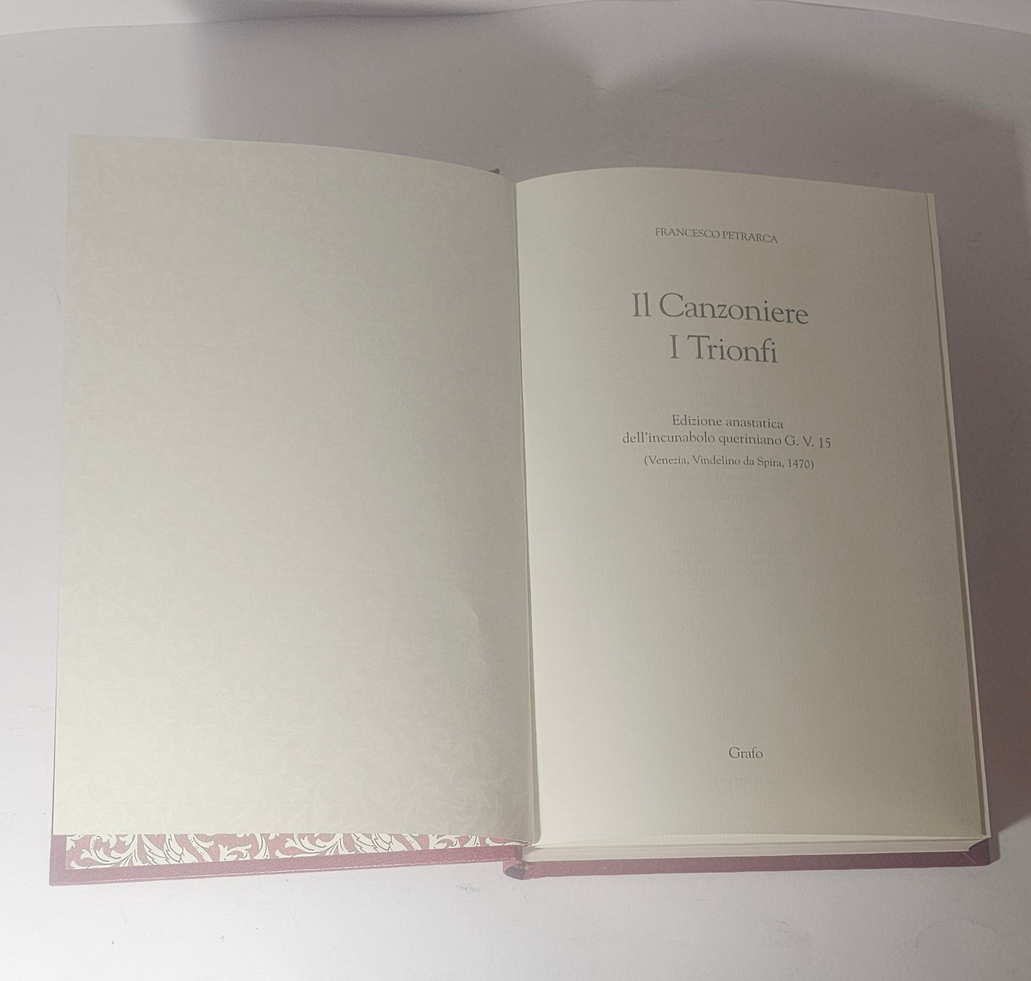 Frontespizio Il Canzoniere e I Trionfi di Francesco Petrarca edizione anastatica dell'incunabolo veneziano del 1470