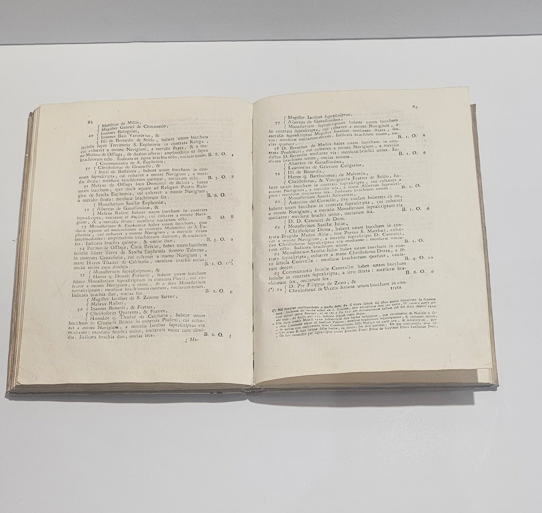 Pagine interne libro antico diritto Naviglio Brescia XVIII secolo