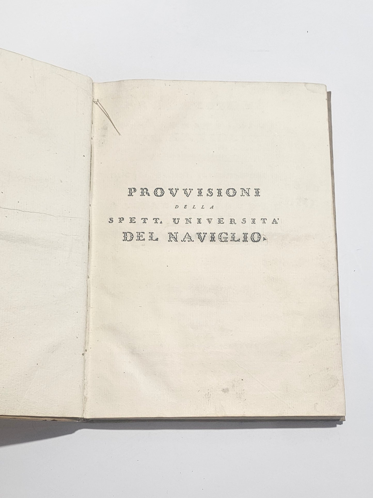Pagina titolo Provvisione Naviglio libro antico 1777