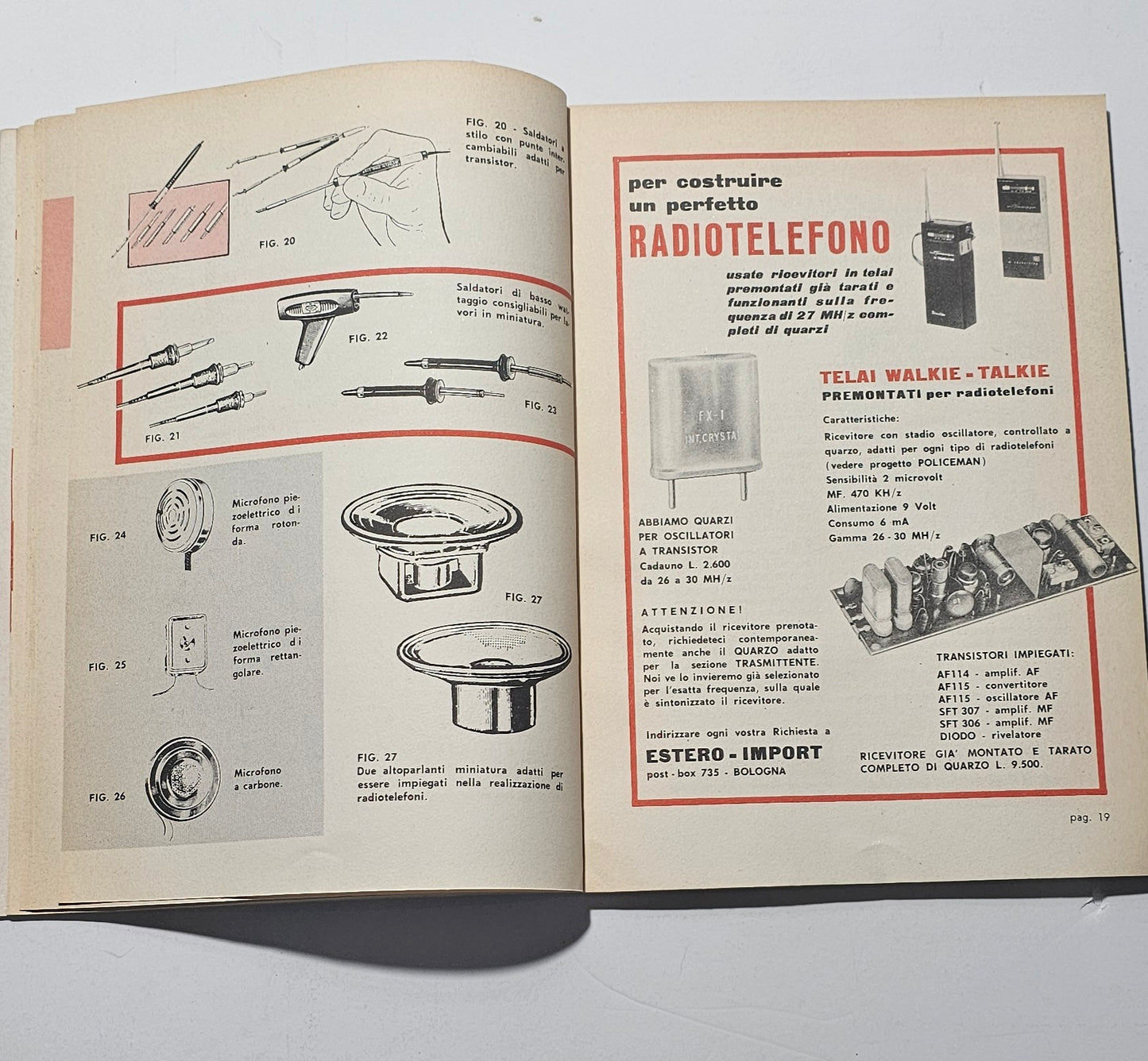Pagina illustrata con quarzi walkie talkie e componenti radio vintage io libro carmine