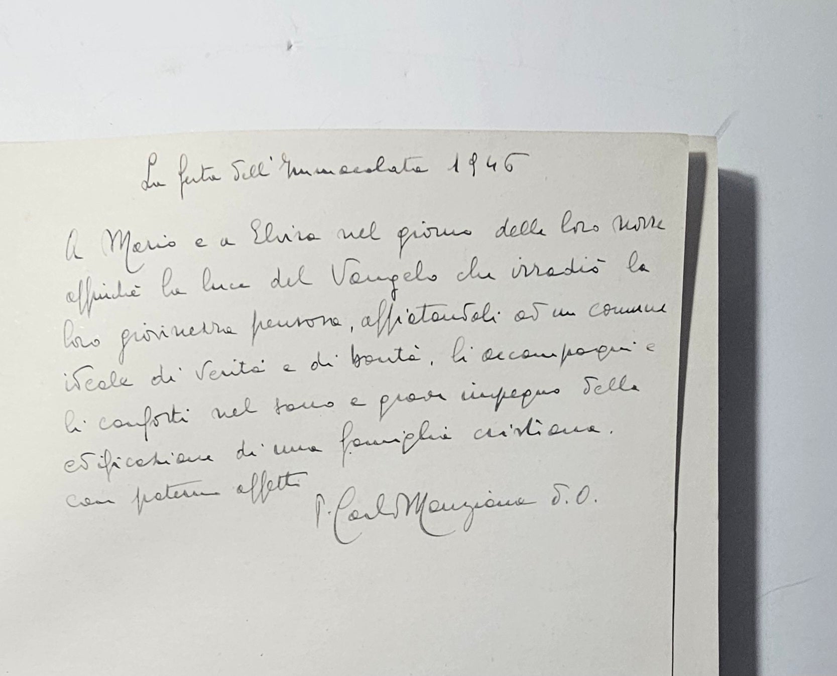 Dedica manoscritta del 1946 presente nel volume I Santi Evangeli io libro carmine