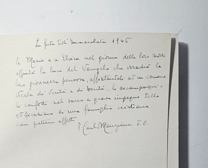 Dedica manoscritta del 1946 presente nel volume I Santi Evangeli io libro carmine