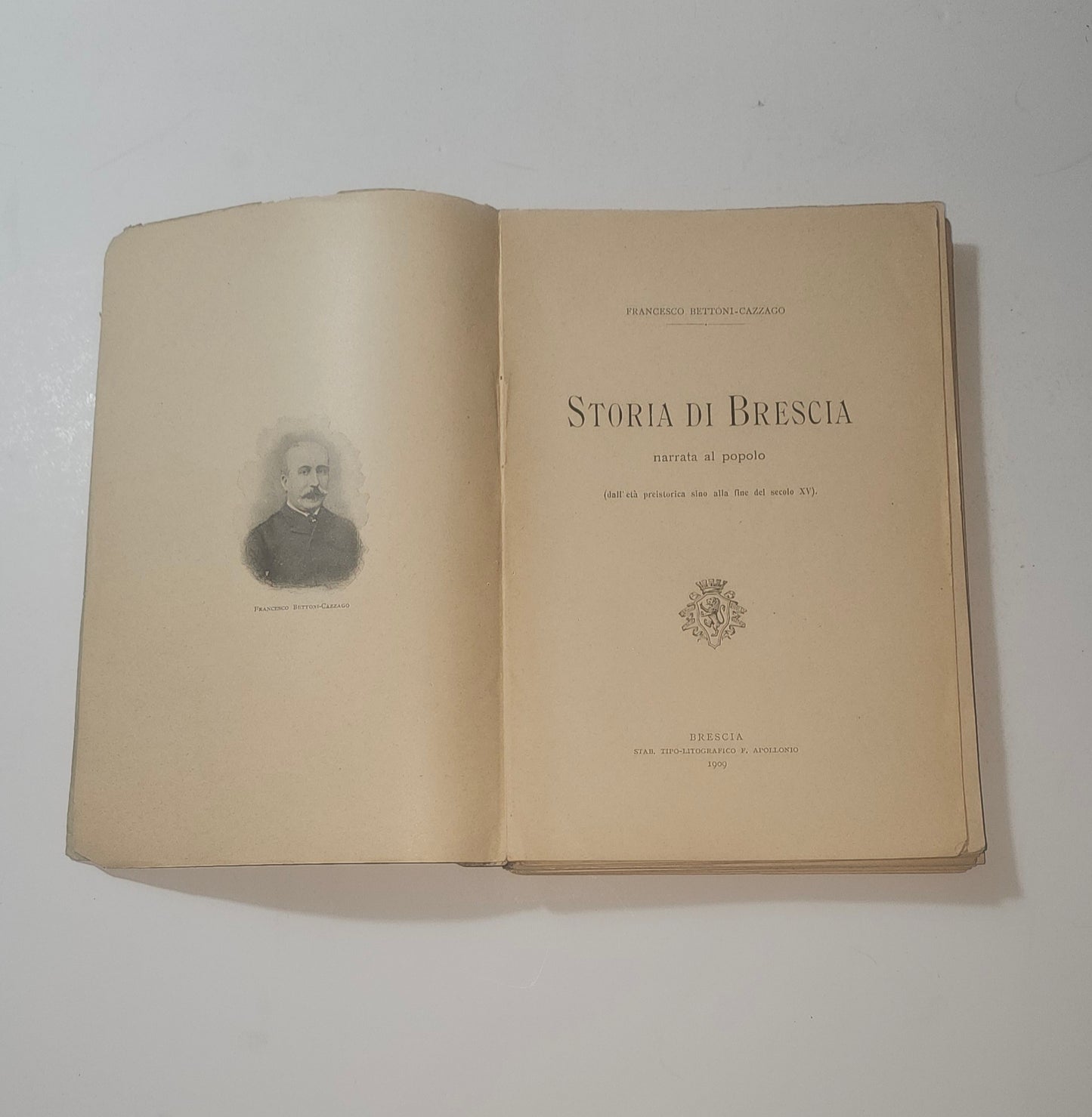 Frontespizio del volume Storia di Brescia narrata al popolo 1909 iolibrocarmine
