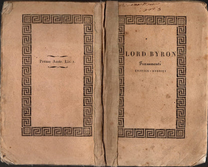 LORD BYRON FRAMMENTI CRITICO-STORICI