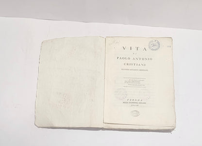 Frontespizio Vita di Paolo Antonio Cristiani libro antico Verona 1800