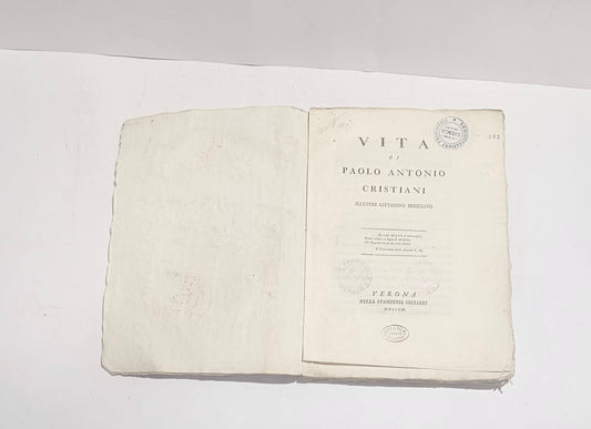 Frontespizio Vita di Paolo Antonio Cristiani libro antico Verona 1800