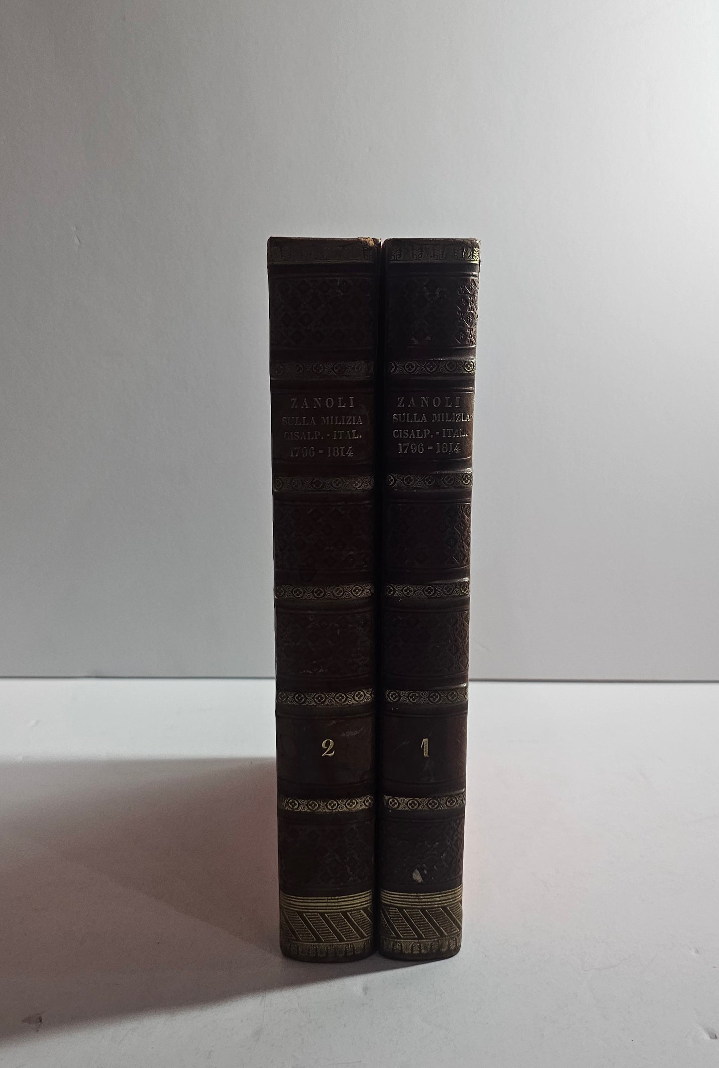 zanoli milizia cisalpino italiana interno libro antico dorso in pelle 